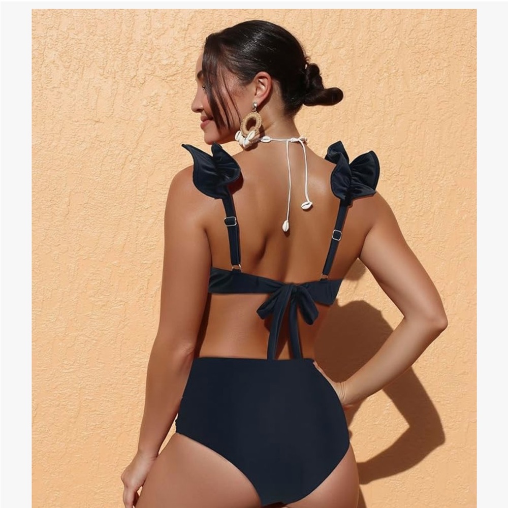 Women's Black Ruffle Bikini Set - Picture 2 of 8